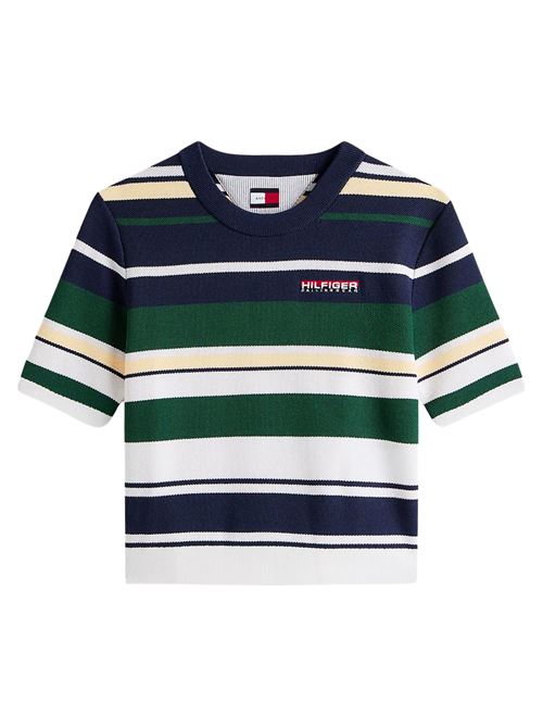 Maglia donna righe verde in lyocell Tommy Hilfiger | WW0WW45596DY4